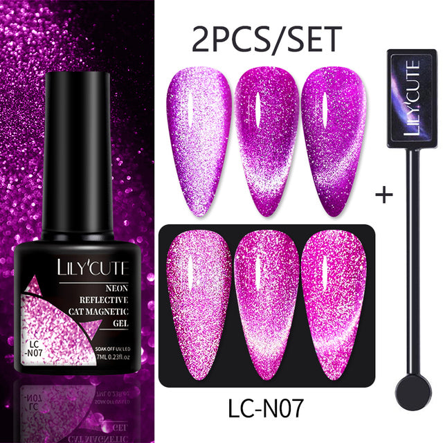 LILYCUTE 7ML 9D Cat Magnetic Gel Polish Set Semi Permanent Soak Off UV LED Glitter Nails Magnet Stick Black Gel Needed