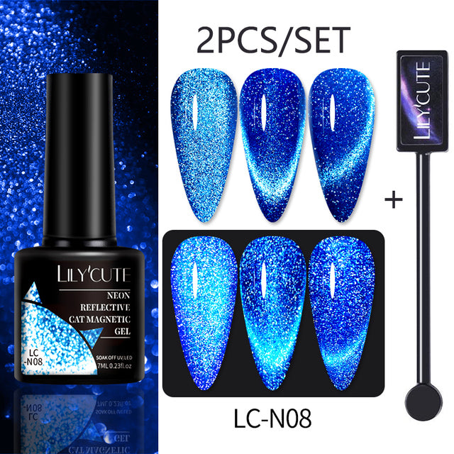 LILYCUTE 7ML 9D Cat Magnetic Gel Polish Set Semi Permanent Soak Off UV LED Glitter Nails Magnet Stick Black Gel Needed