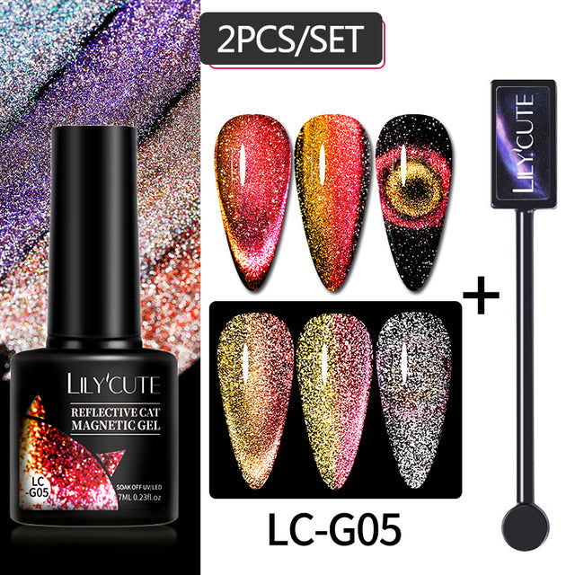 LILYCUTE 7ML 9D Cat Magnetic Gel Polish Set Semi Permanent Soak Off UV LED Glitter Nails Magnet Stick Black Gel Needed