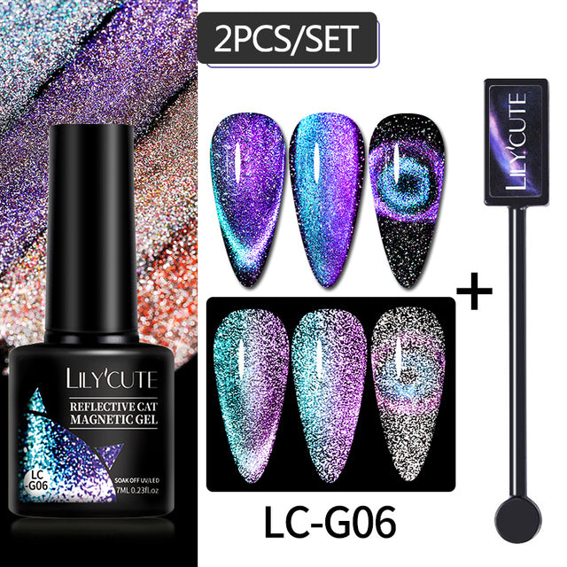 LILYCUTE 7ML 9D Cat Magnetic Gel Polish Set Semi Permanent Soak Off UV LED Glitter Nails Magnet Stick Black Gel Needed