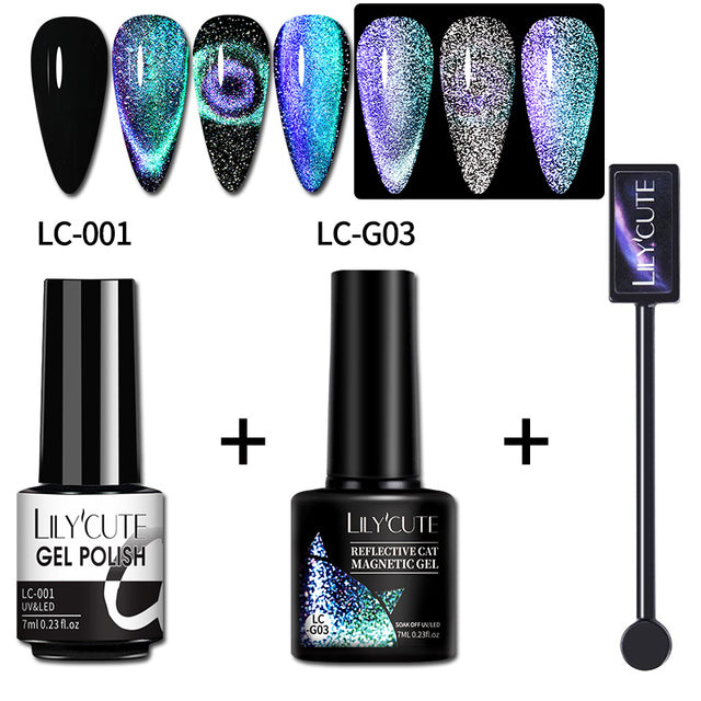 LILYCUTE 7ML 9D Cat Magnetic Gel Polish Set Semi Permanent Soak Off UV LED Glitter Nails Magnet Stick Black Gel Needed