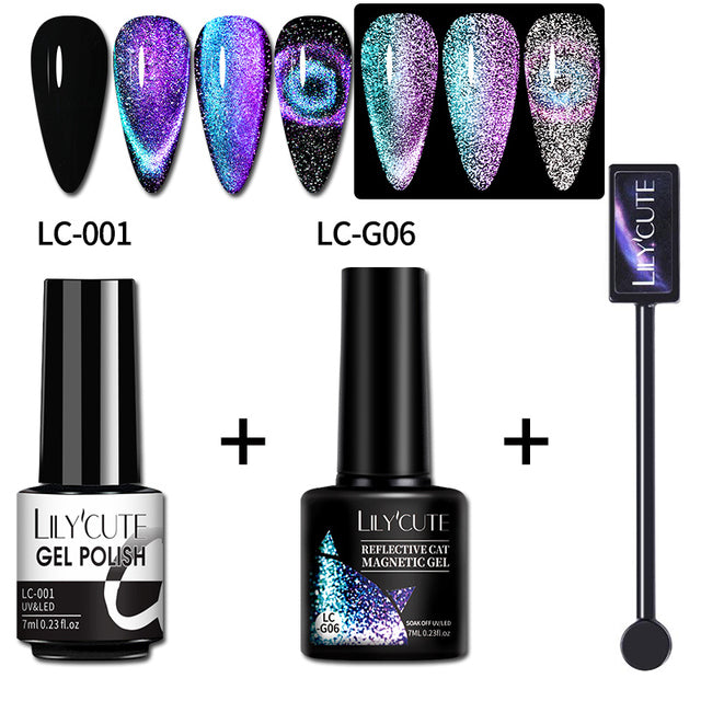 LILYCUTE 7ML 9D Cat Magnetic Gel Polish Set Semi Permanent Soak Off UV LED Glitter Nails Magnet Stick Black Gel Needed