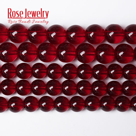 Wholesale Smooth Garnet Red Glass Crystal Round Loose Beads 15&quot; Strand 4 6 8 10 12 mm For Jewelry Making  Diy Bracelet Necklace