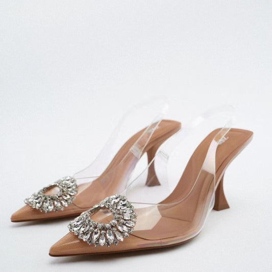 ZARZ 2022 Summer Cute Rhinestone Pointed Sandals Women Transparent High Heels Slippers Woman Elegant Sandals Shiny Sexy Pumps