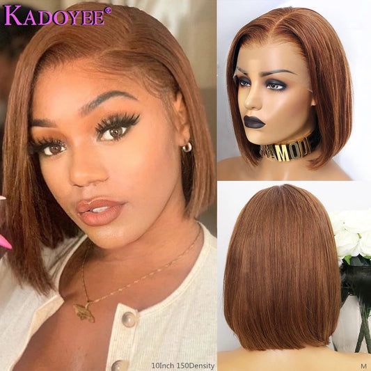 Straight Short Bob Wig Honey Brown Lace Front Human Hair Wigs Brazilian 13x4 Lace Front Wigs For Women Human Hair 150% Remy