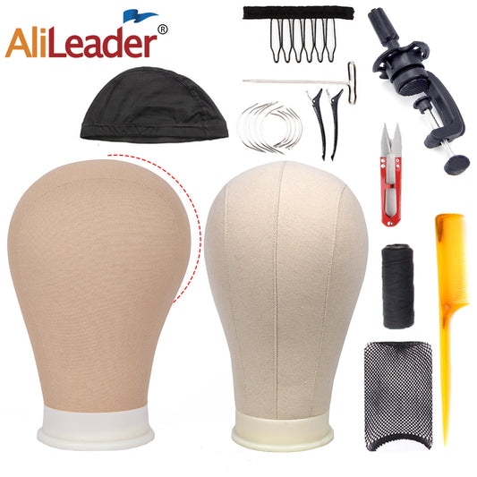 Alileader Training Mannequin Head Canvas Block Head Display Styling Mannequin Manikin Head Wig Stand Free Get T Needle Holder