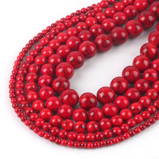 Wholesale Natural Stone Beads Red Howlite Turquoises Round Loose Beads for Jewelry Making DIY Bracelets Necklace 4/6/8/10/12mm