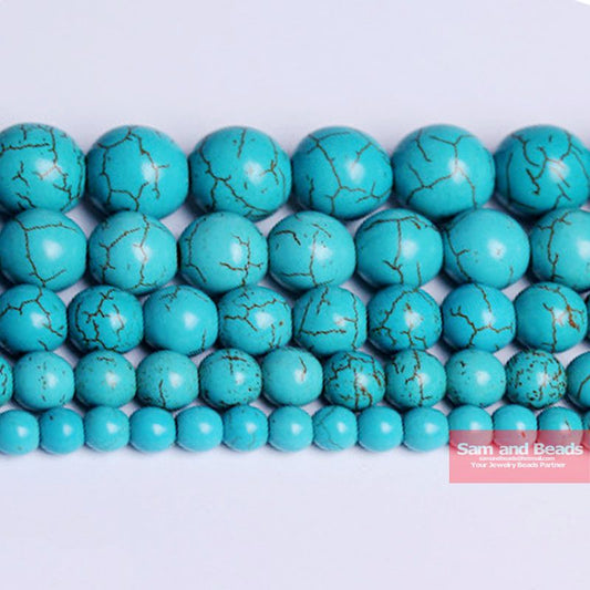 Free Shipping Smooth Natural Stone Blue Turquoises Round Loose Beads 15&quot; Strand 4 6 8 10 12 MM Pick Size For Jewelry Making BTB2